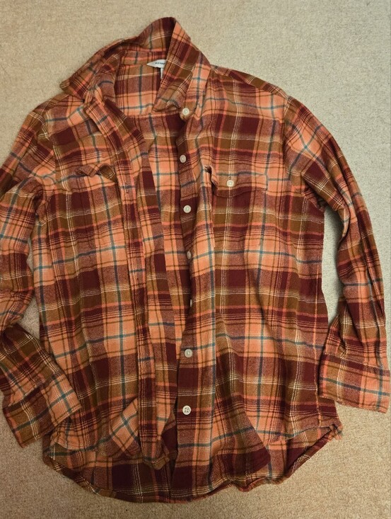 Old Navy Tops - Orange & Burgundy Flannel